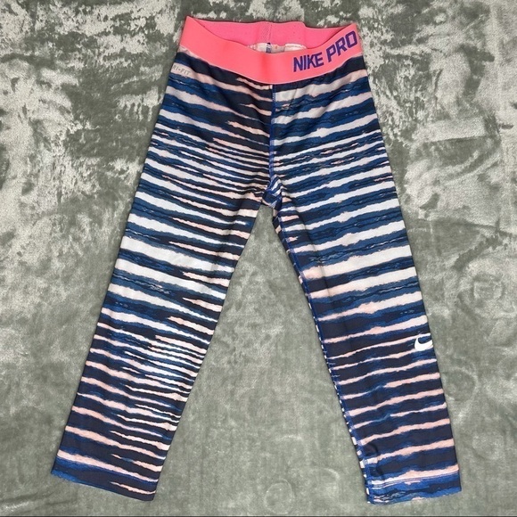Nike Pro Blue & Pink Zebra Print Workout Capri Leggings Size XS - Picture 1 of 8